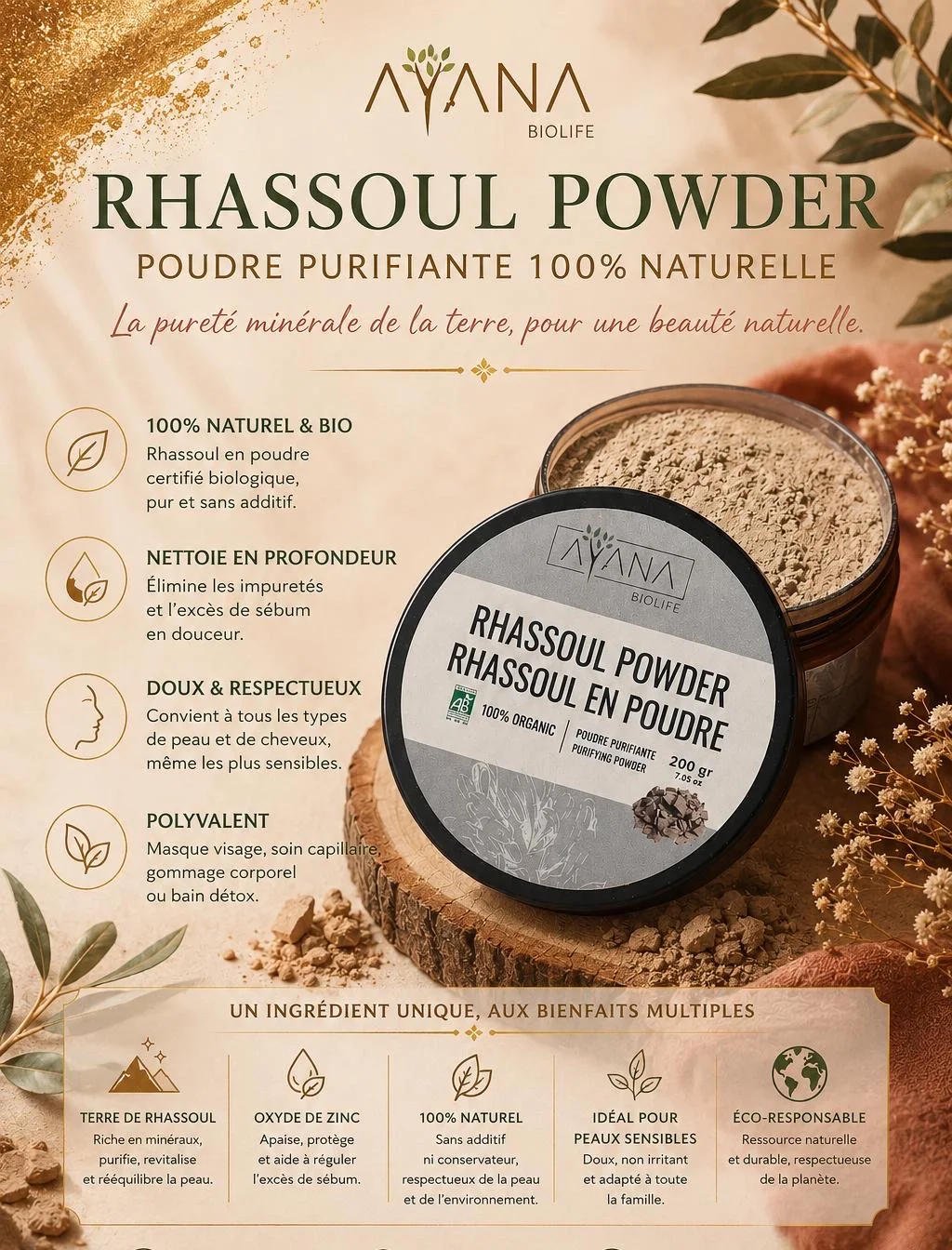 Rhassoul en poudre pur